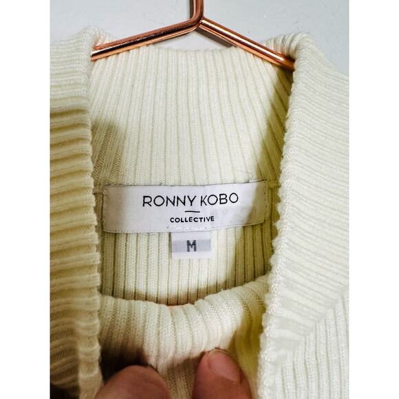 RONNY KOBO COLLECTIVE Off-White Knit Mock Neck Twist Cutout Sweater Dress M - Picture 11 of 13